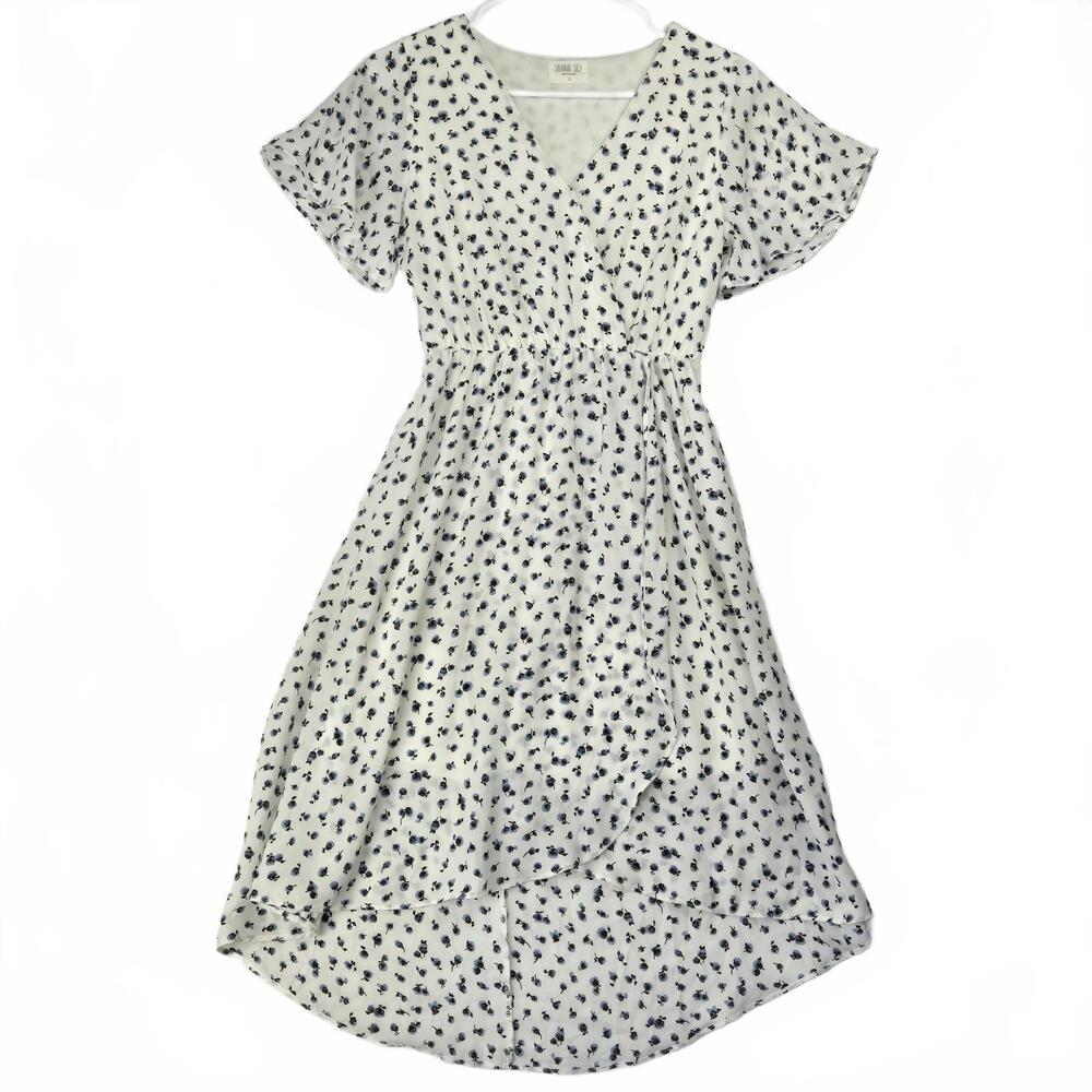 Sienna Sky Floral Print Wrap Dress High Low Short Sleeve V-Neck Size S